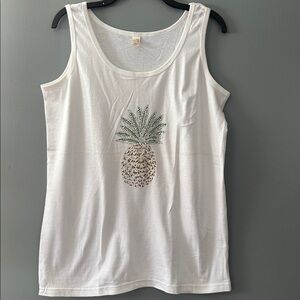 Anvil 100% Cotton Silkscreen Tropical Pineapple Novelty Breathable Tank Top M